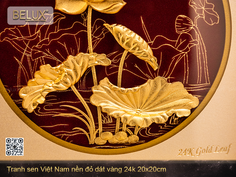 Tranh sen vàng trường cửu dát vàng 24k kt 20x20cm&nbsp;